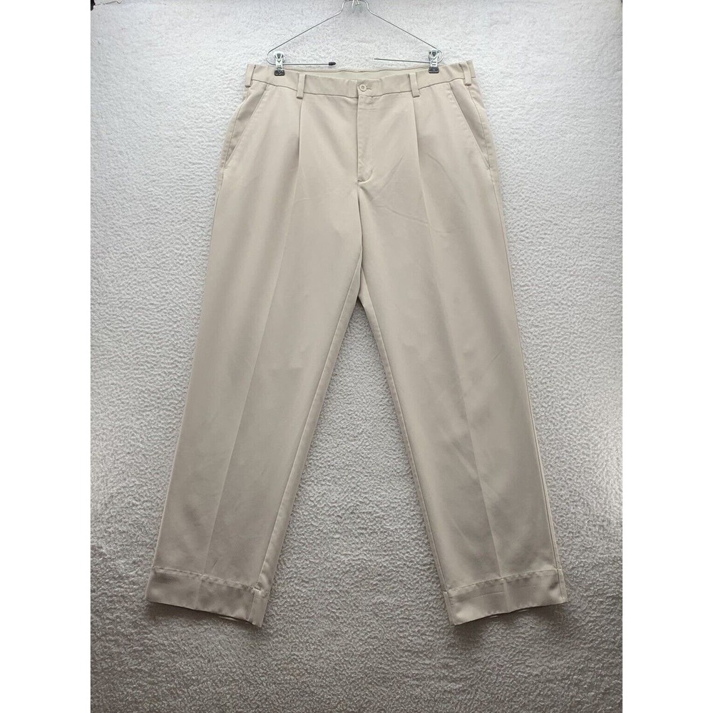 Nike Golf Chino Pants Mens 38x32 Mid Rise Pleated Khaki Sports Dry Wicking Dad